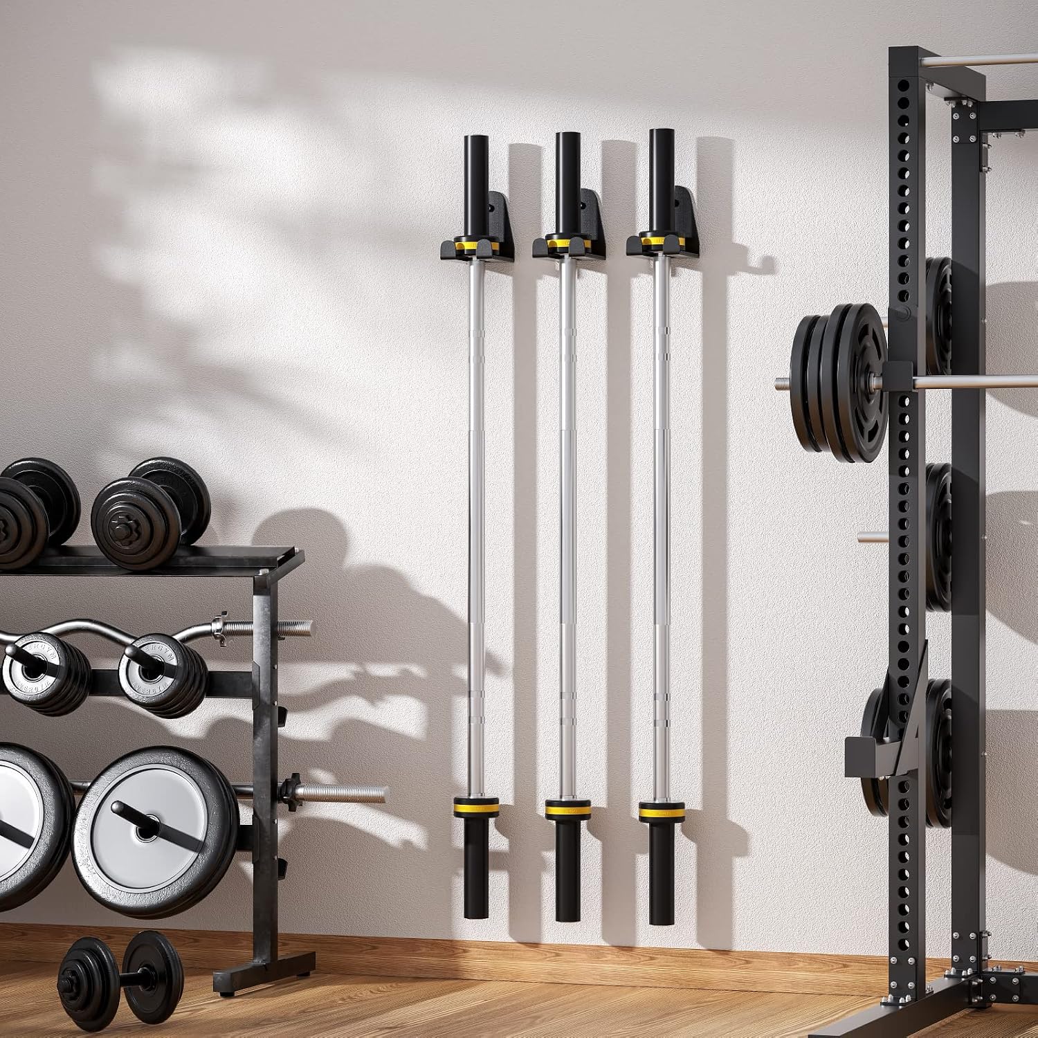 JNIHEEP Olympic Barbell Hanger,Garage Gym Bar Wall Rack,Vertical Barbell Mount Rack,Black Powder Coated,Space Saving Commercial or Home Gym Accessory,Holds Under 33mm Bar Size - Image 5
