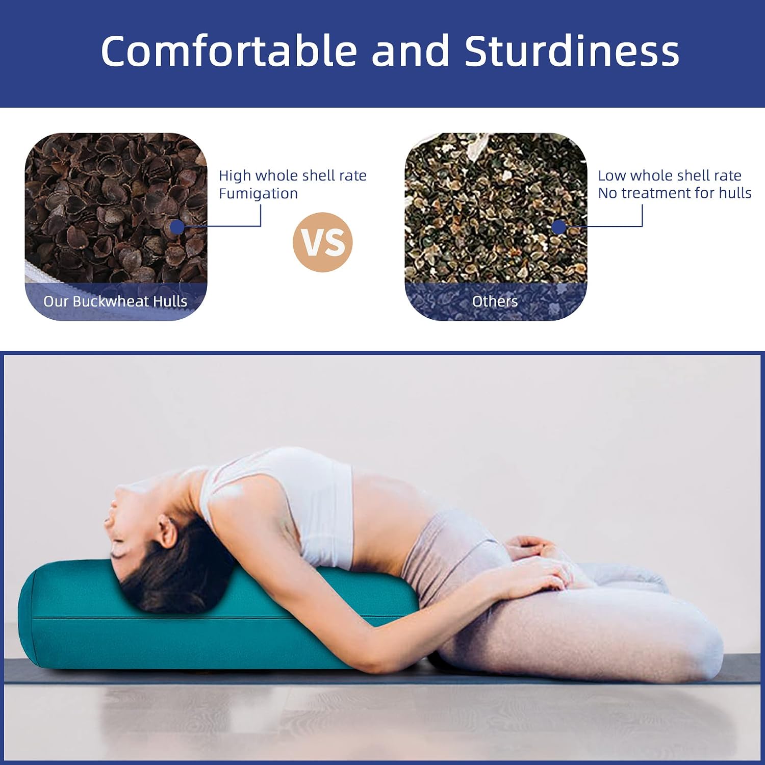 Organic Buckwheat Bolster (24X10.5X5.5 in) Supportive Rectangular Meditation Pillow 100% Cotton Cover Yoga Pillow - Image 6