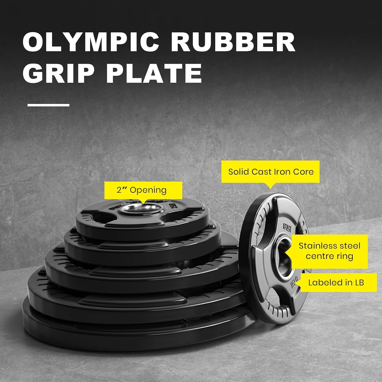 LIONSCOOL 2-Inch Olympic Rubber Grip Weight Plates, Cast Iron, 2.5-45 LB - Image 2