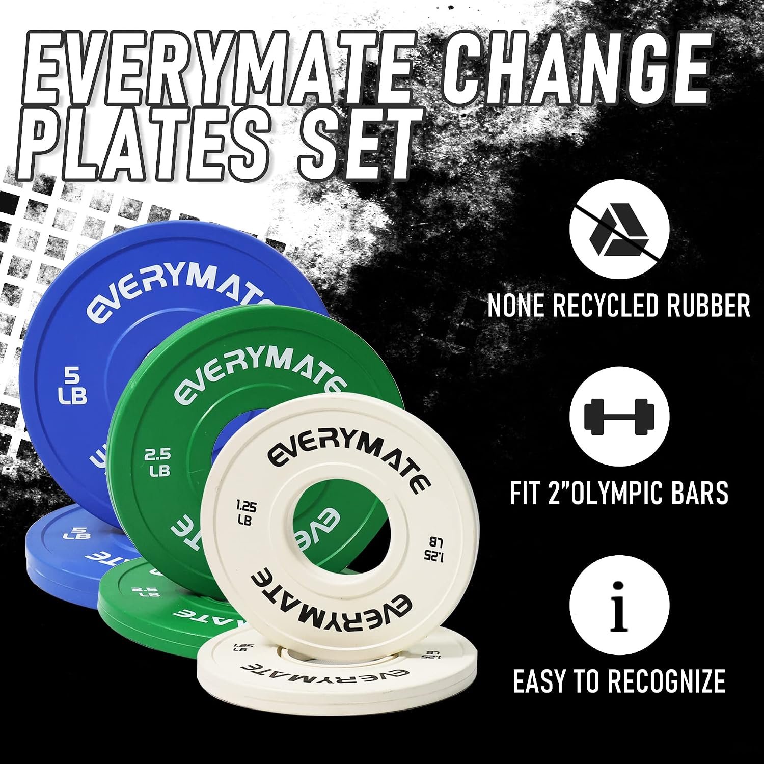 EVERYMATE Change Weight Plates 1.25LB 2.5LB 5LB Set Fractional Plate Olympic Bumper Plates for Cross Training Bumper Weight Plates Steel Insert Strength Training Weight Plates - Image 5