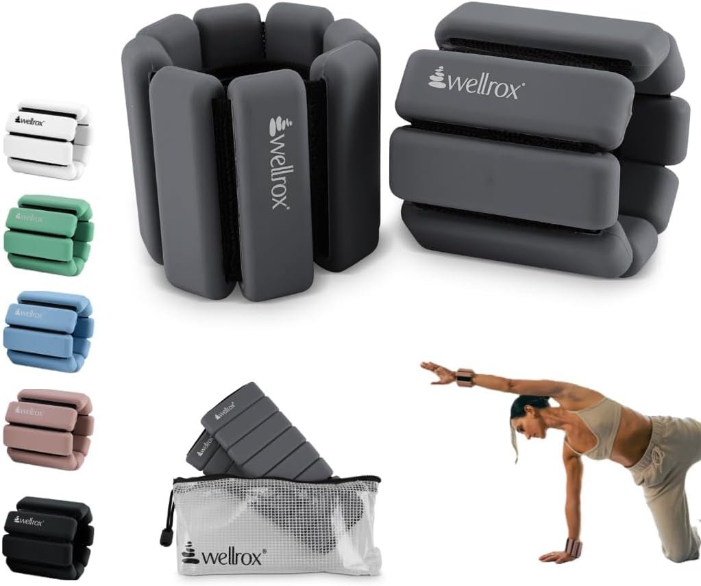 Wellrox Weighted Bangles – Adjustable Ankle & Wrist Weights Set for Women & Men, 2.4 lb Total (1.2 lb Each) – Wearable Arm & Ankle Weights for Pilates, Yoga, Walking & Running