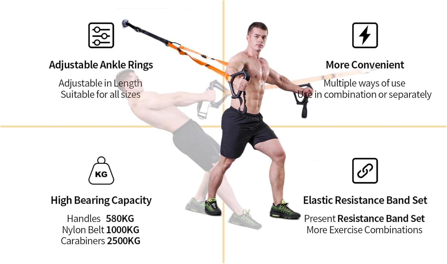 Moulyan Bodyweight Resistance Training Straps,Training straps Complete Home Gym Fitness Trainer kit for Full-Body Workout Easy Setup Gym Home Outdoors - Image 4