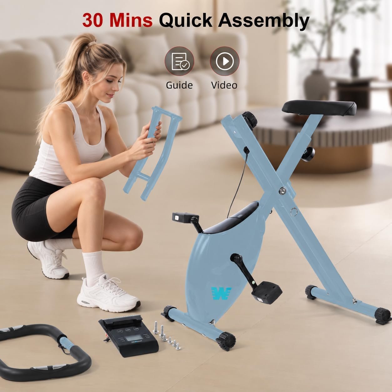 BARWING Stationary Exercise Bike for Home Workout, 5 IN 1 Foldable Indoor Cycling Bike for Seniors, 350LB Capacity, 16-Level Magnetic Resistance, Seat Backrest Adjustments - Image 8