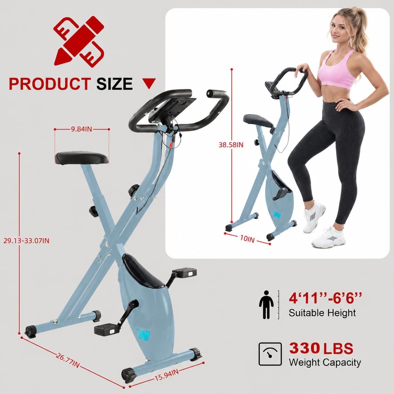 BARWING Stationary Exercise Bike for Home Workout, 5 IN 1 Foldable Indoor Cycling Bike for Seniors, 350LB Capacity, 16-Level Magnetic Resistance, Seat Backrest Adjustments - Image 6