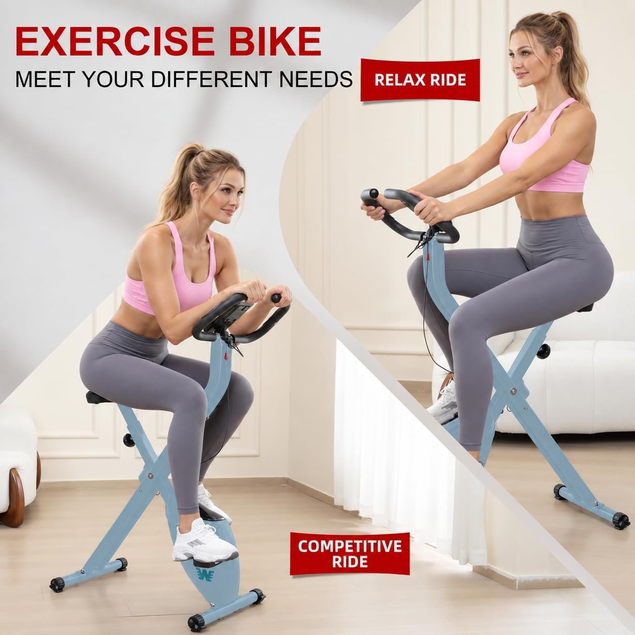 BARWING Stationary Exercise Bike for Home Workout, 5 IN 1 Foldable Indoor Cycling Bike for Seniors, 350LB Capacity, 16-Level Magnetic Resistance, Seat Backrest Adjustments - Image 3