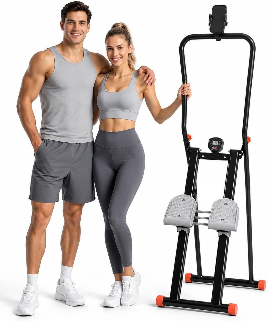 Stair Stepper for Home Gym, 2.0 Stair Climber with 3-Level Adjustable Resistance, Foldable Stepper Machine with Digital Monitor, Phone Holder, Non-Slip Pedals for Legs, Glutes, Cardio Workout