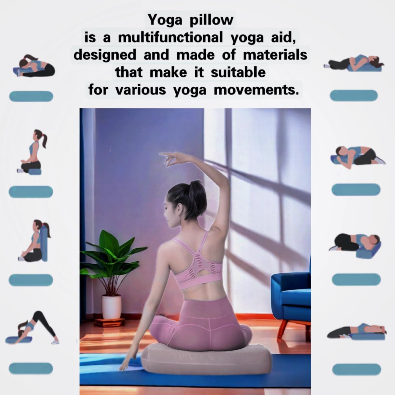 NGT new guide steps Yoga Bolster Pillow for Meditation and Support - Rectangular Yoga Cushion Foam Wedges Washable Suede Pillowcase for Men and Women with Carry Handles.… - Image 7