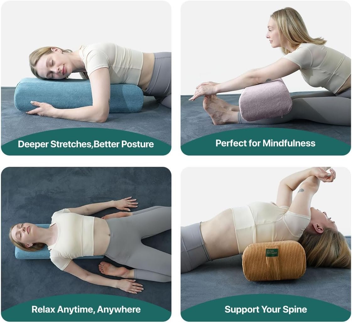 Yoga Bolster Pillow for Meditation and Support - Rectangular Foam Cushion with Removable Corduroy Cover, Machine Washable Suede-like Pillowcase & Convenient Carry Handles for Women Blue 1PC - Image 3