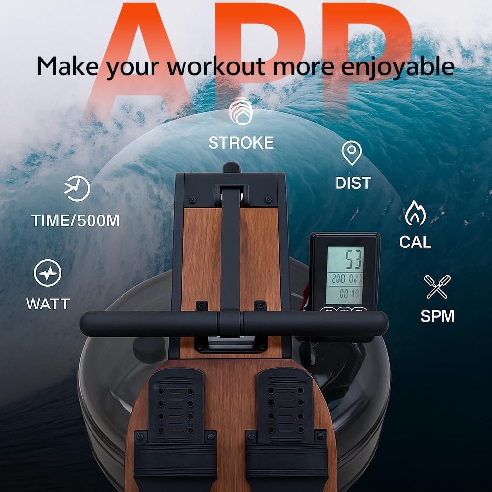 Foldable Rowing Machines for Home with Adjustable Large Water Tank & Comfortable Seat for Real Experience Immersive Water Rower, APP Link,Joint 0 Impact 330LBS Weight Capacity; - Image 6