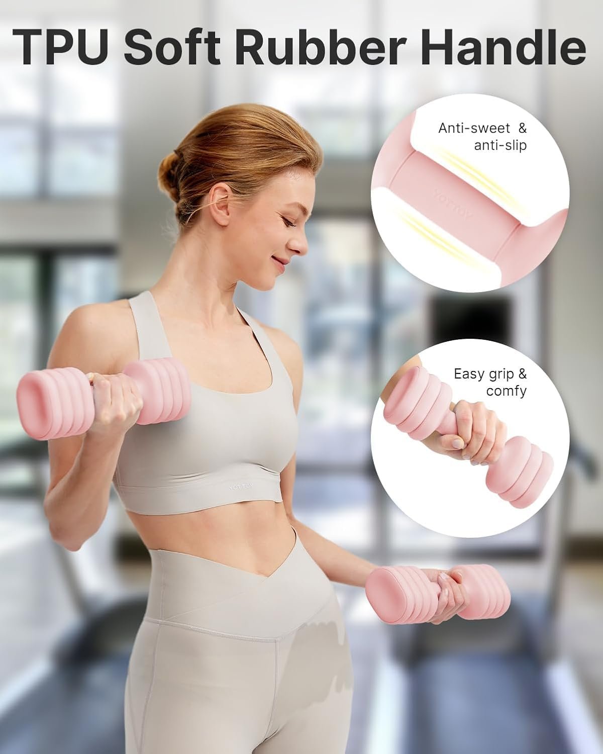 YOTTOY Adjustable Dumbbell Set of 2, 4-in-1 Hand Weights for Women at Home, Compact Free Weights Dumbbells Set with Soft Grip and Base, 2-5 lbs Each for Home Gym - Image 4