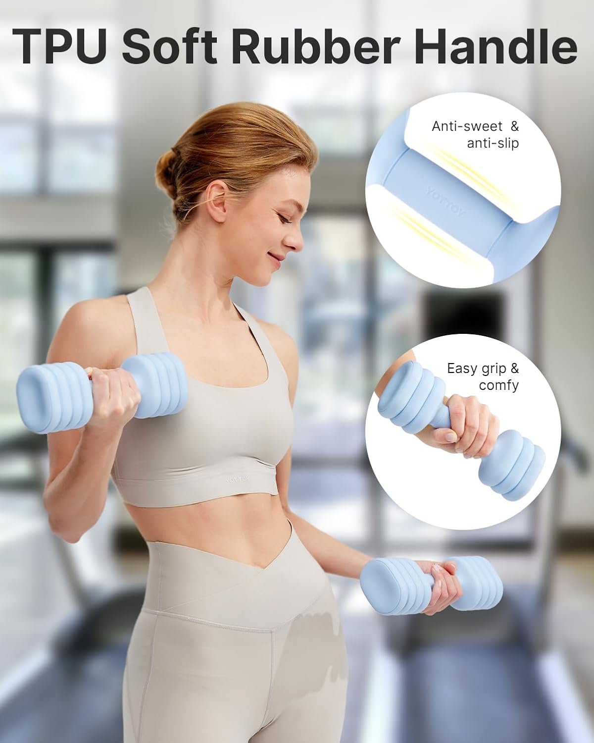 YOTTOY Adjustable Dumbbell Set of 2, 4-in-1 Hand Weights for Women at Home, Compact Free Weights Dumbbells Set with Soft Grip and Base, 2-5 lbs Each for Home Gym - Image 5