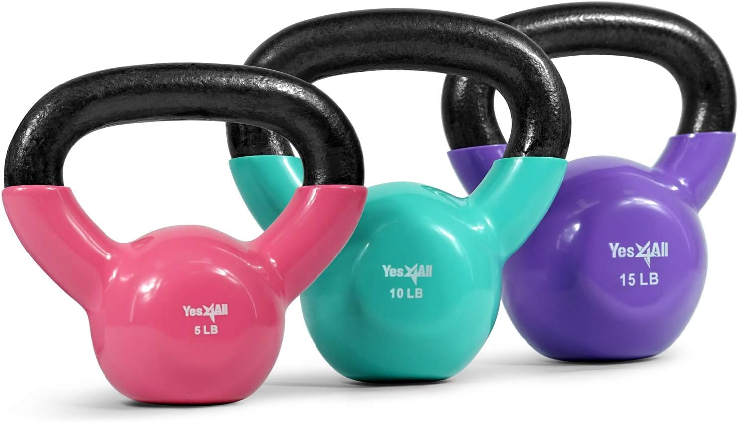 Yes4All Kettlebell, Vinyl Coated Kettlebell Cast Iron Sets with Stable Flat Bottom for Full Body Workout, Push up, Grip Strength Training & Weights Exercises