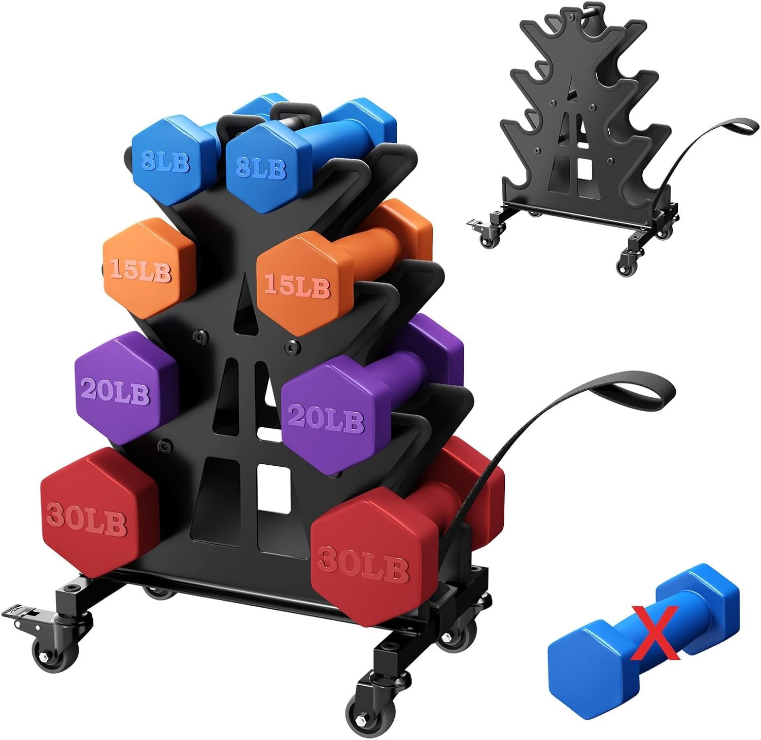 4/5-Tier Dumbbell Rack Stand with Wheels, A-Frame Weight Storage Organizer for Home Gym, Heavy Gauge Steel Fitness Rack Keeps Weights Organized & Easy Rolling (Rack Only)