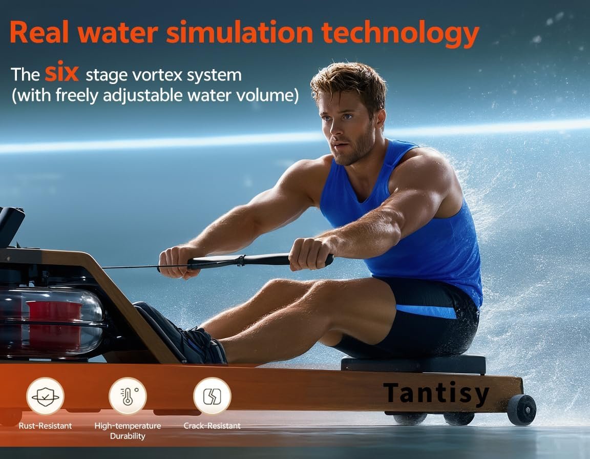 Foldable Rowing Machines for Home with Adjustable Large Water Tank & Comfortable Seat for Real Experience Immersive Water Rower, APP Link,Joint 0 Impact 330LBS Weight Capacity; - Image 3