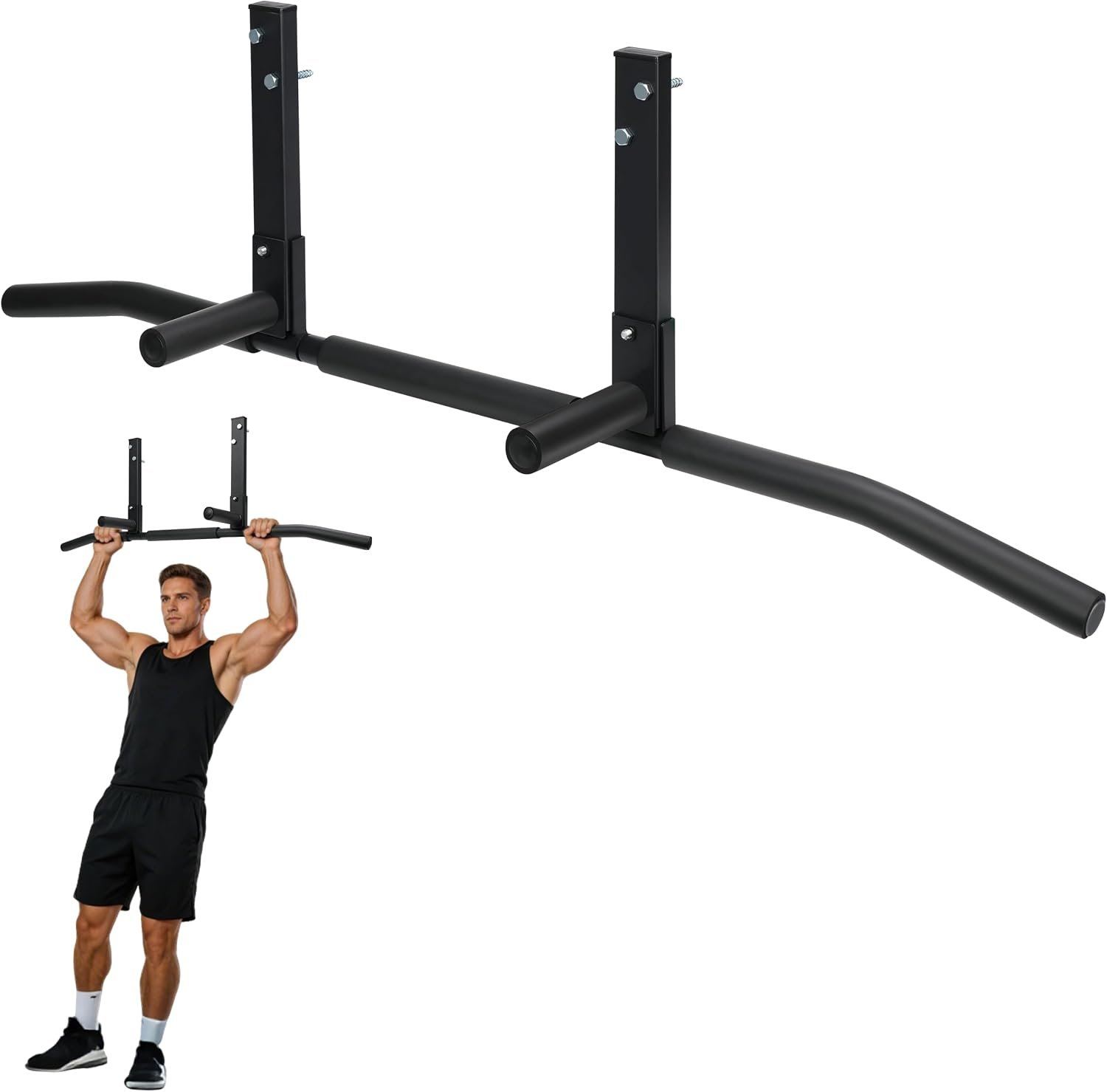 EVERYMATE Wall Mount Pull Up Bar, Heavy Duty Alloy Steel Hanging Bar for Exercise, Multi-Functional Doorway Pull Up Bar for Home Gym Workout