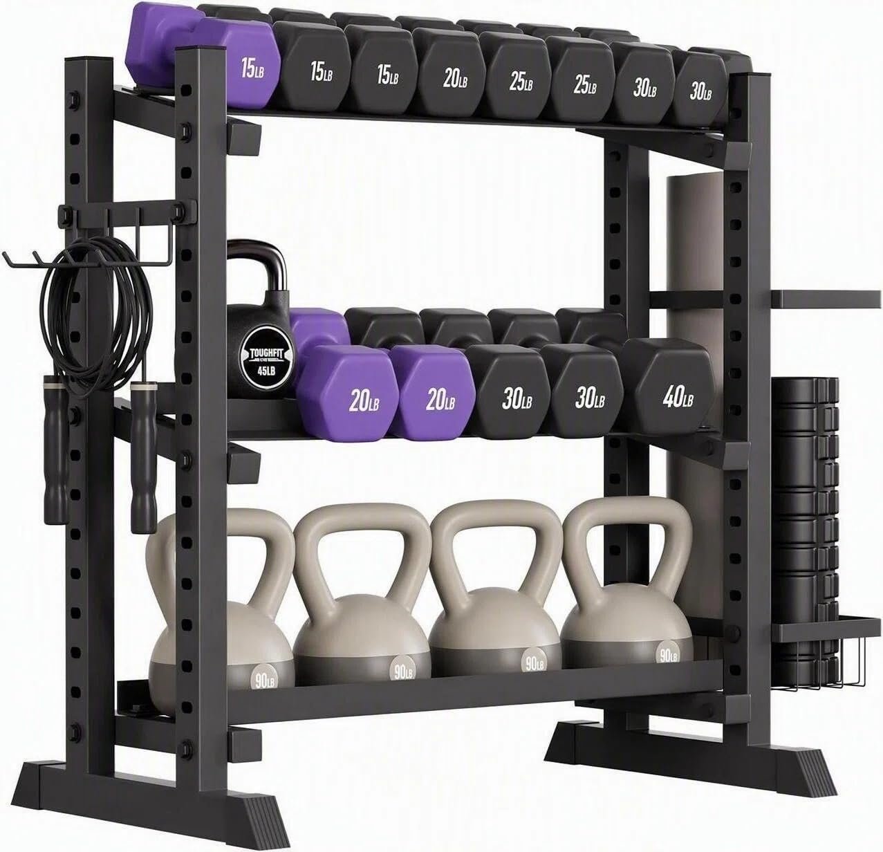 3-Tier Dumbbell Rack Stand Only, Adjustable Height & Angle 1100LBS