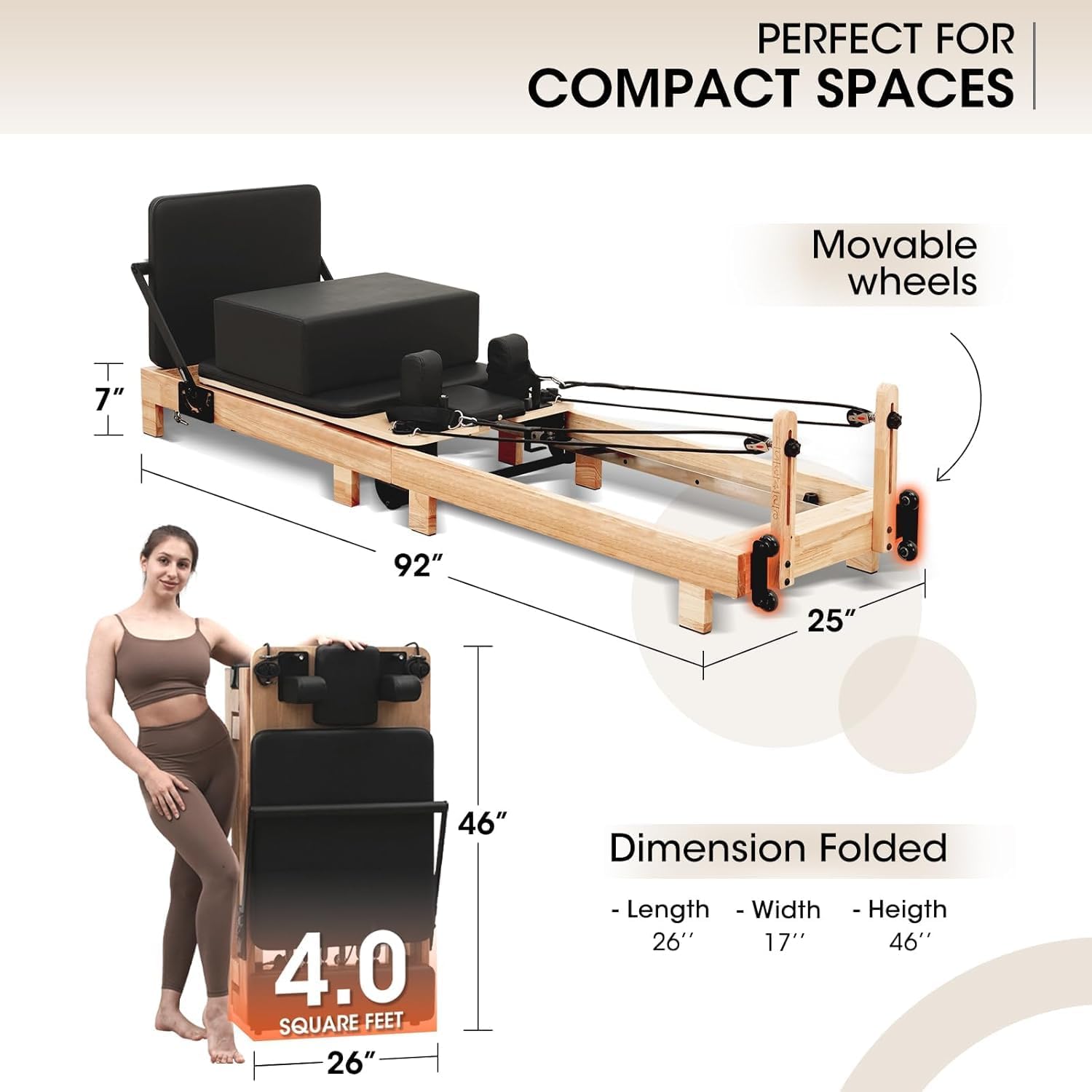 Pilates Reformer, PAETA 92" Wooden Pilates Reformer Machine with Springs, Pilates Machines for Home Use and Studio, Pilates Equipment with Sitting Box, Jump Board and Accessories - Image 7