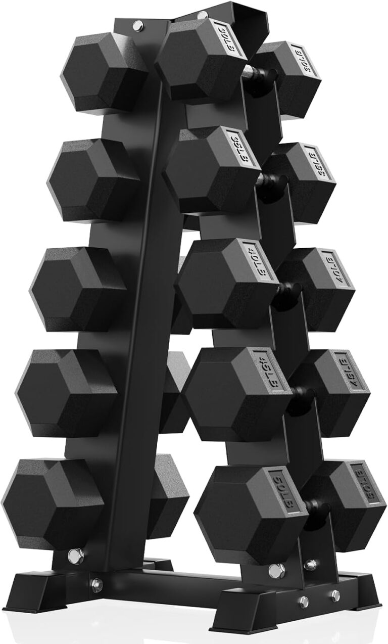 PAPABABE 150-600lb Dumbbell Set with Rack, Rubber Encased Home Gym