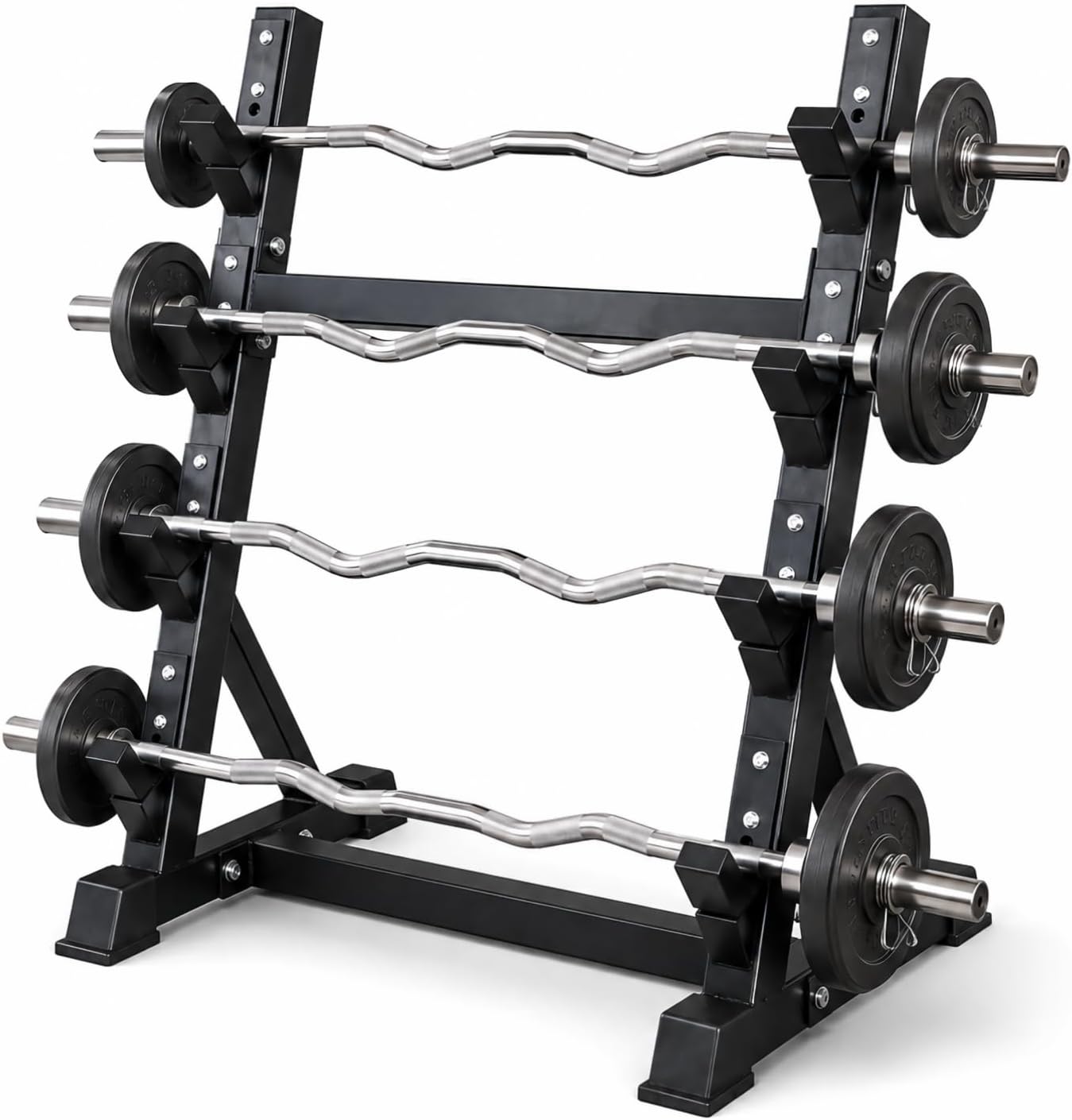 Barbell Storage Rack for Home Gym, 4-Tier EZ Curl Bar Stand with Steel Frame, Workout Bar Holder Organizer for Garage Gym Fitness Room Equipment