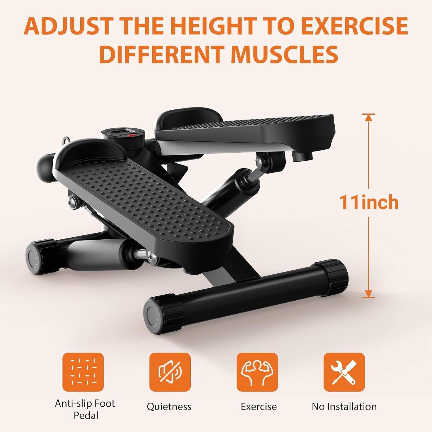 Sweetcrispy Mini Stair Steppers with Resistance Bands for Exercise at Home, Portable Exercise Twist Stepper Machine for Full Body Workout, 300LBS Capacity - Image 6