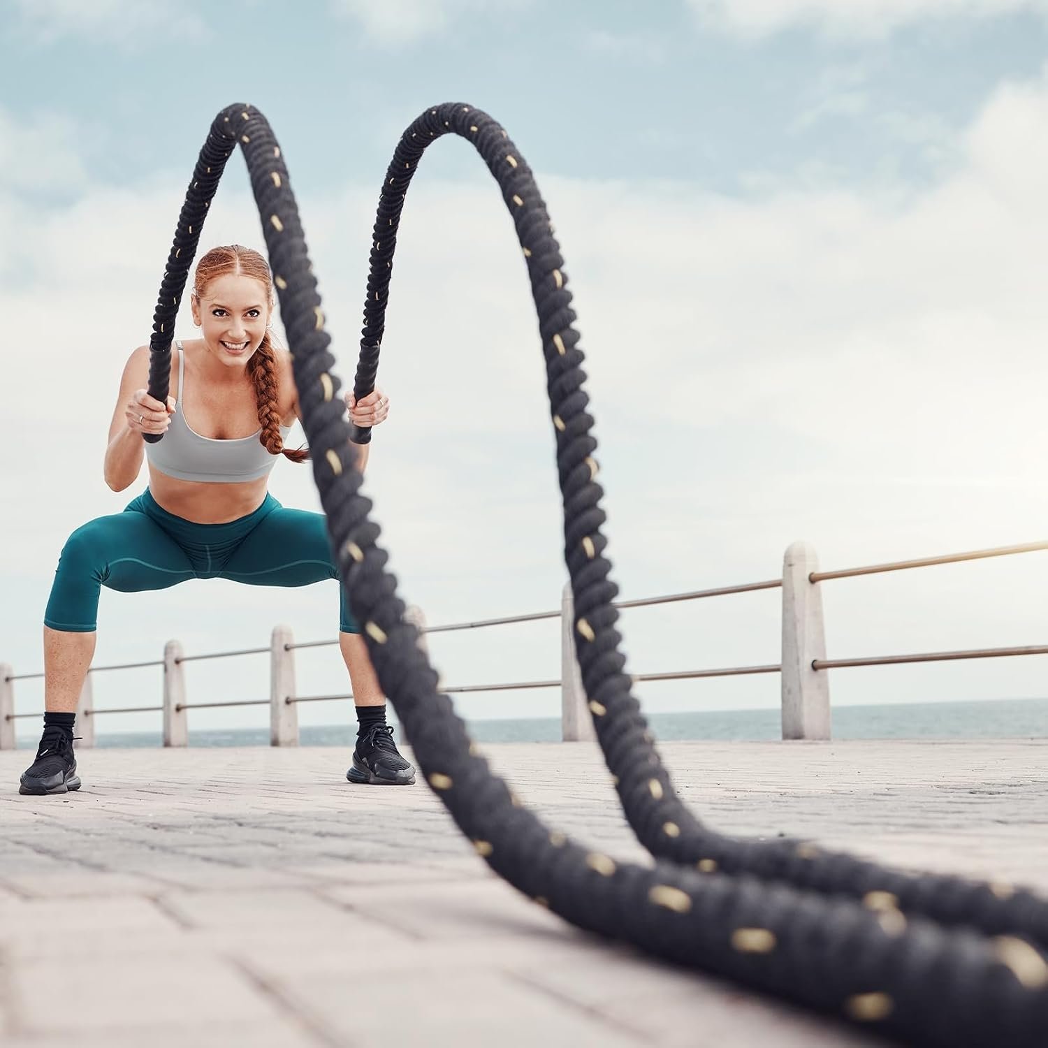 MECCANIXITY Battle Rope 50ft x 1 Inch Polyester Workout Rope Heavy Fitness Exercise Rope for Strength Training Home Gym Muscle Building, Black - Image 6