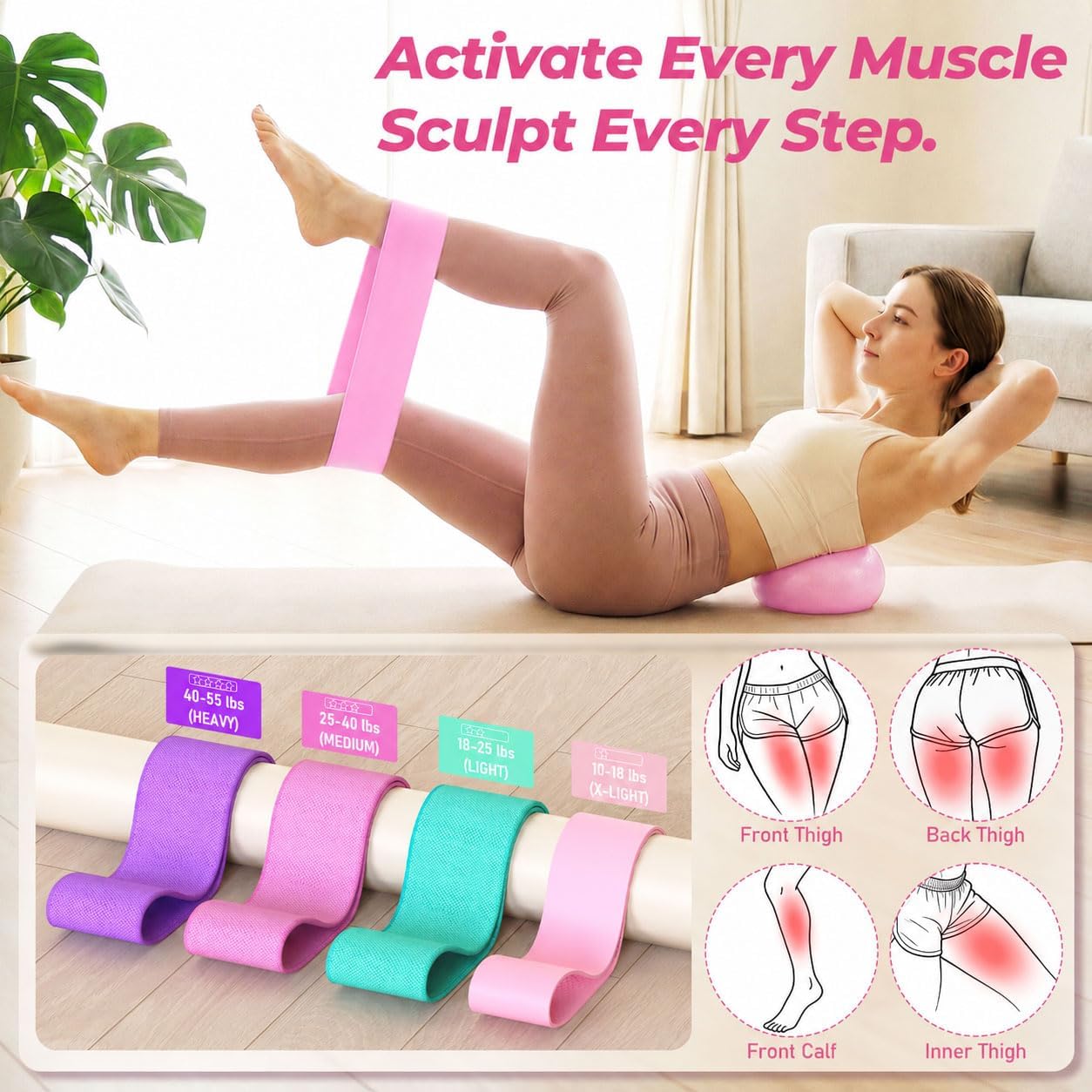 Pilates Kit for Home Workout, All-in-One Yoga Pilates Equipment with 14.5" Pilate Ring and Small Exercise Ball Set, Pilates Essentials for Women at Home - Image 6