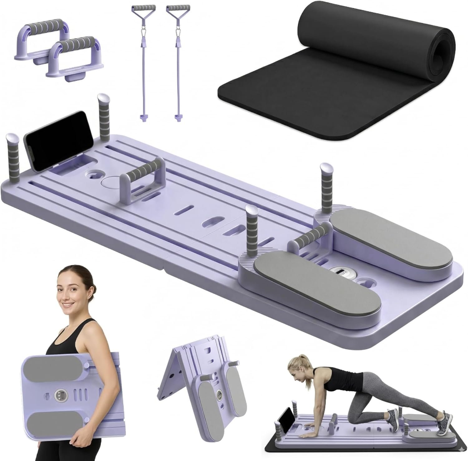 Pilates Board, Foldable Pilates Reformer Set for Home, Multifunctional Portable Pilates Reformer Board, Pilates Machine for Home, Pilates Equipment, Pilates Board Kit with Yoga Mat and Timer
