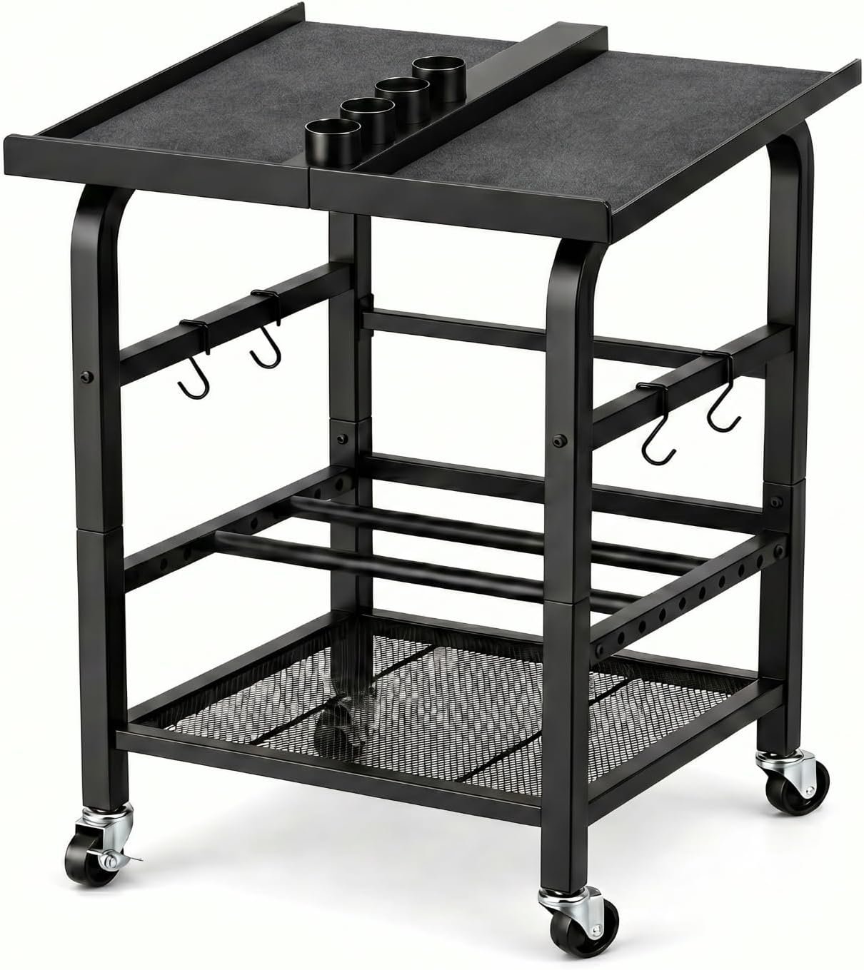 3-Tier Adjustable Dumbbell Stand with Wheels & Hooks
