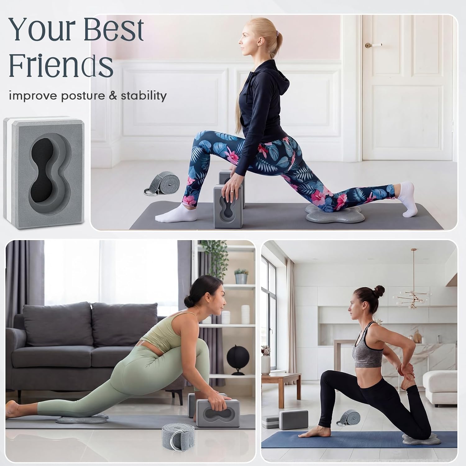 Yoga Blocks 2 Pack for Wrist Relief,Yoga Block with Knee Pads Strap - Image 7