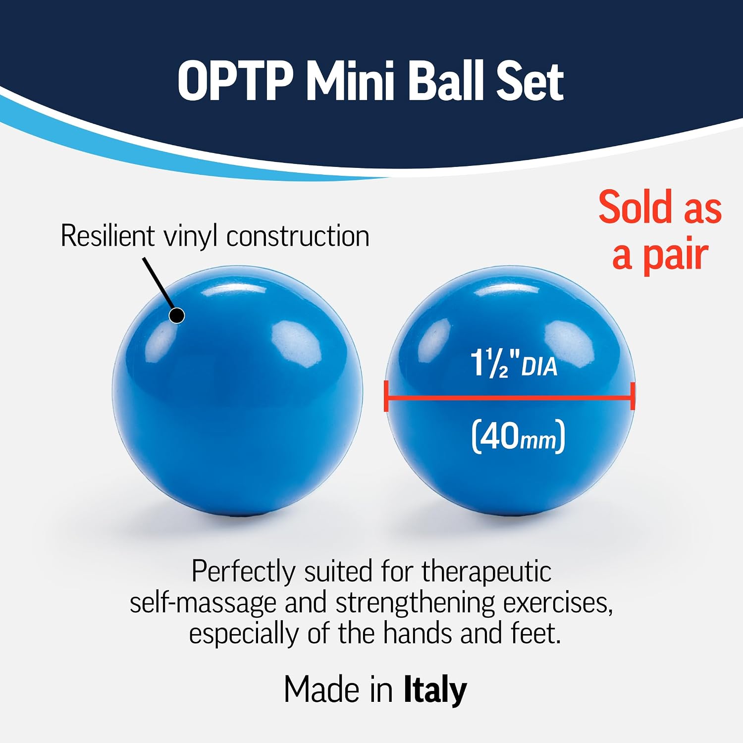OPTP Mini Balls – Vinyl Air-Filled Self-Massage Ball Set of 2, Blue, 1.5" - Image 3