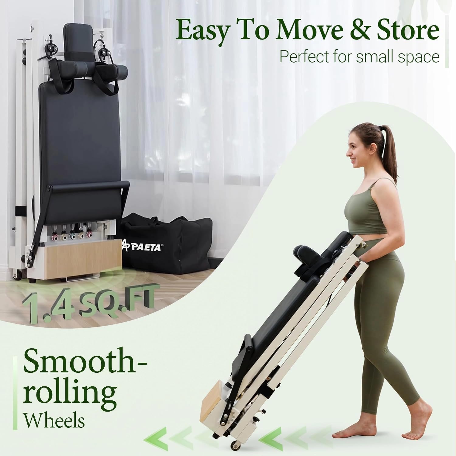 PAETA Pilates Reformer, 86" Foldable Reformer Pilates Machine with Adjustable Reformer Heights, Pilates Equipment with Music Wire Spings and Jump Boards - Image 8