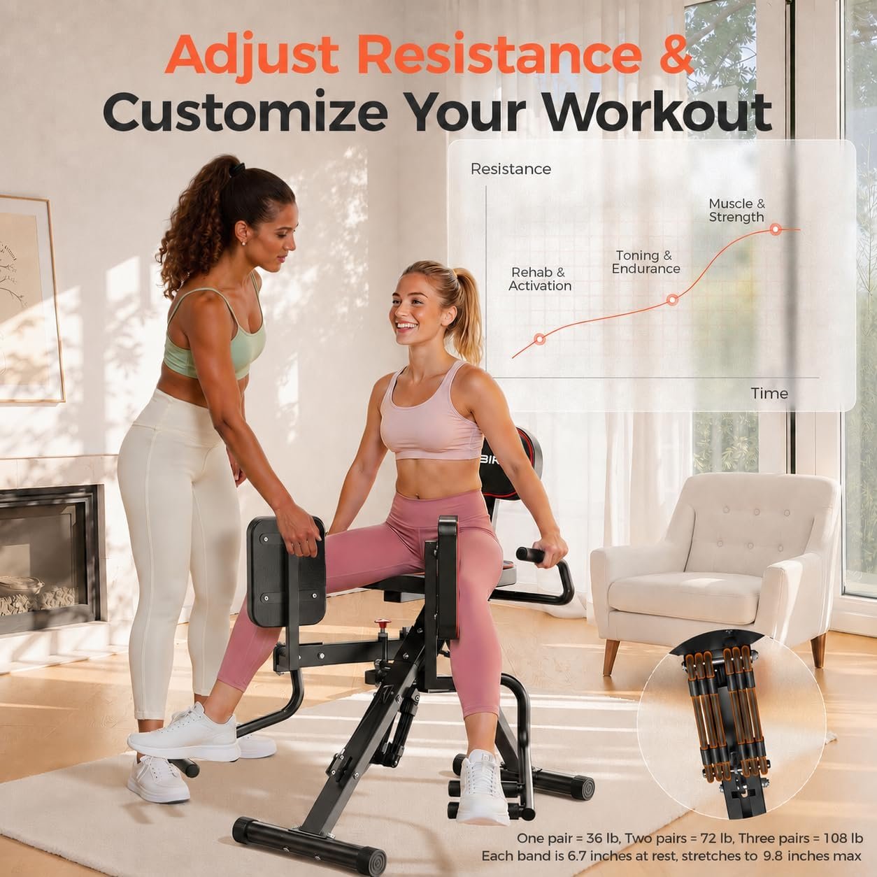 HA1 2-in-1 Hip Abductor and Adductor Machine, Glute & Inner Thigh Workout Equipment for Home Gym, Leg Workout and Booty Builder with 6 Adjustable Resistance Bands and Dual Foot Bar, Black - Image 4
