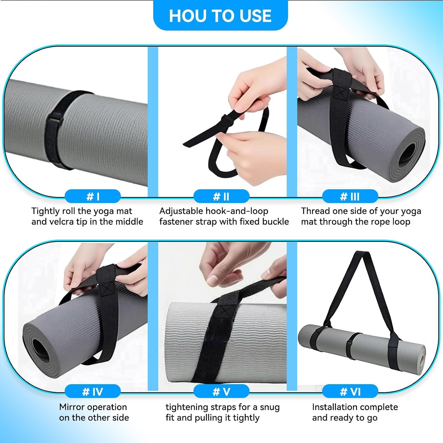 Adjustable Yoga Mat Strap Carrier, Thick Wide Yoga Mat Holder with Hook-and-loop fastener for yoga enthusiast, Travel Gym, Black Non-Slip Yoga Straps for Carrying Mats - Image 6