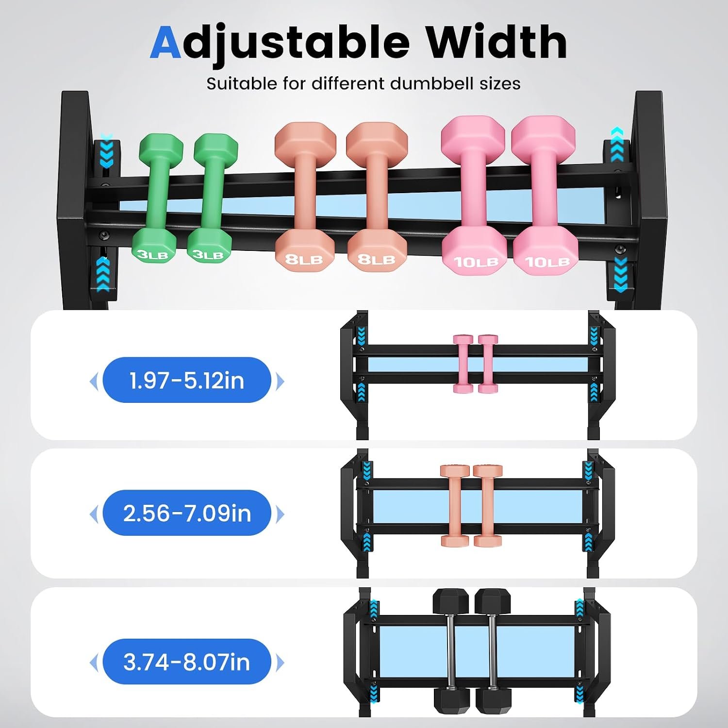 3 Tier Adjustable Dumbbell Rack, 1300LB Capacity Heavy Duty Weight Rack for Home Gym, Space-Saving Steel Kettlebell Rack for Dumbbells, Kettlebells, Barbells & Weight Plates (Rack Only) - Image 4