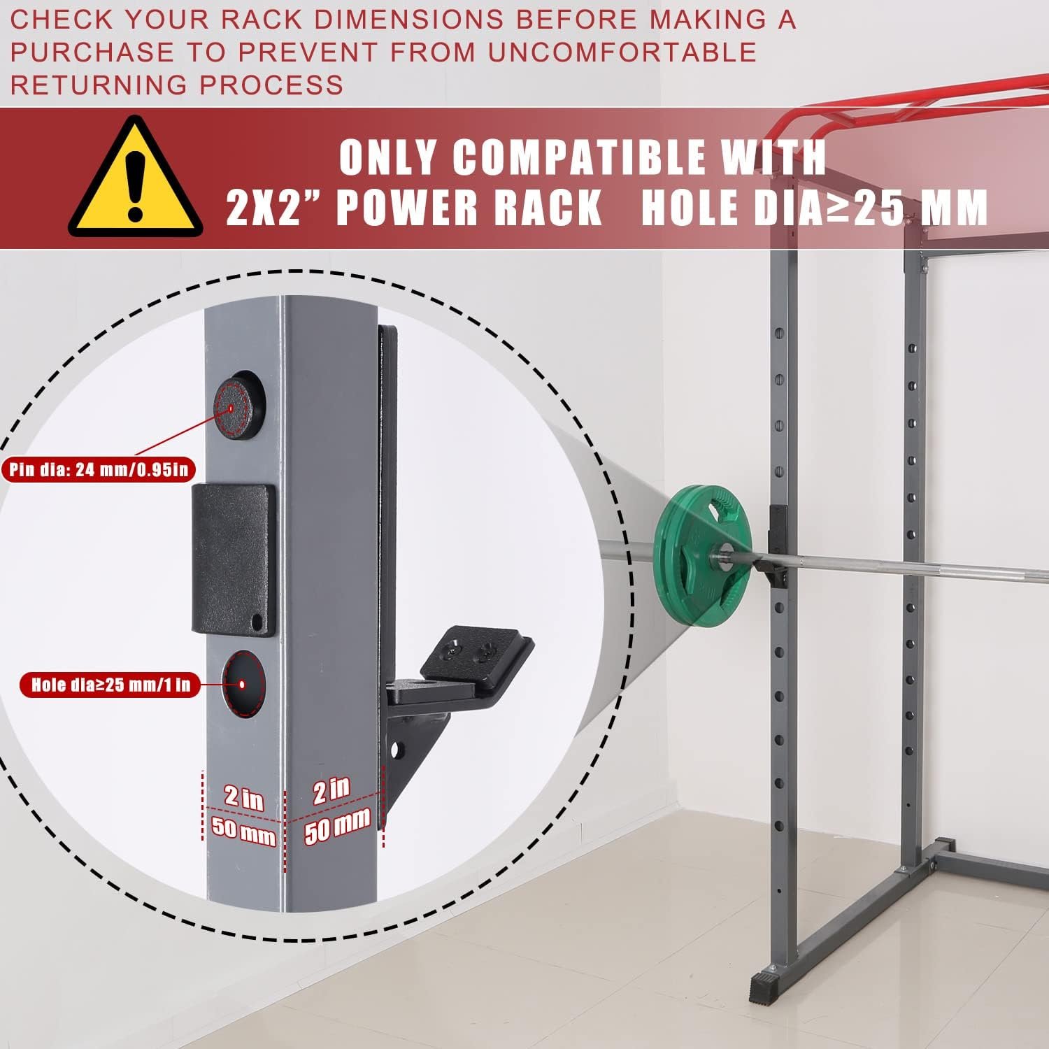 SYL Fitness J-Hooks for Squat/Power Rack - Available in 2"x2" and 3"x3", Heavy Duty J-Cups Barbell Holder with UHMW Pads - Image 3