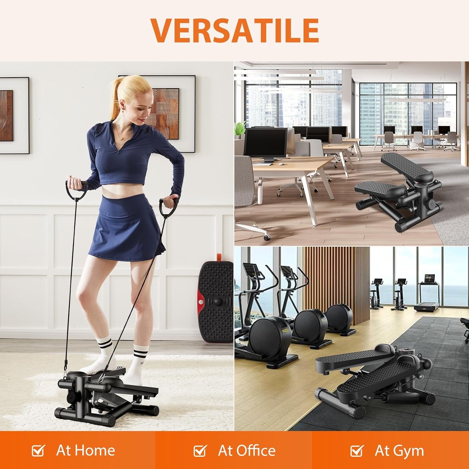 Sweetcrispy Mini Stair Steppers with Resistance Bands for Exercise at Home, Portable Exercise Twist Stepper Machine for Full Body Workout, 300LBS Capacity - Image 2