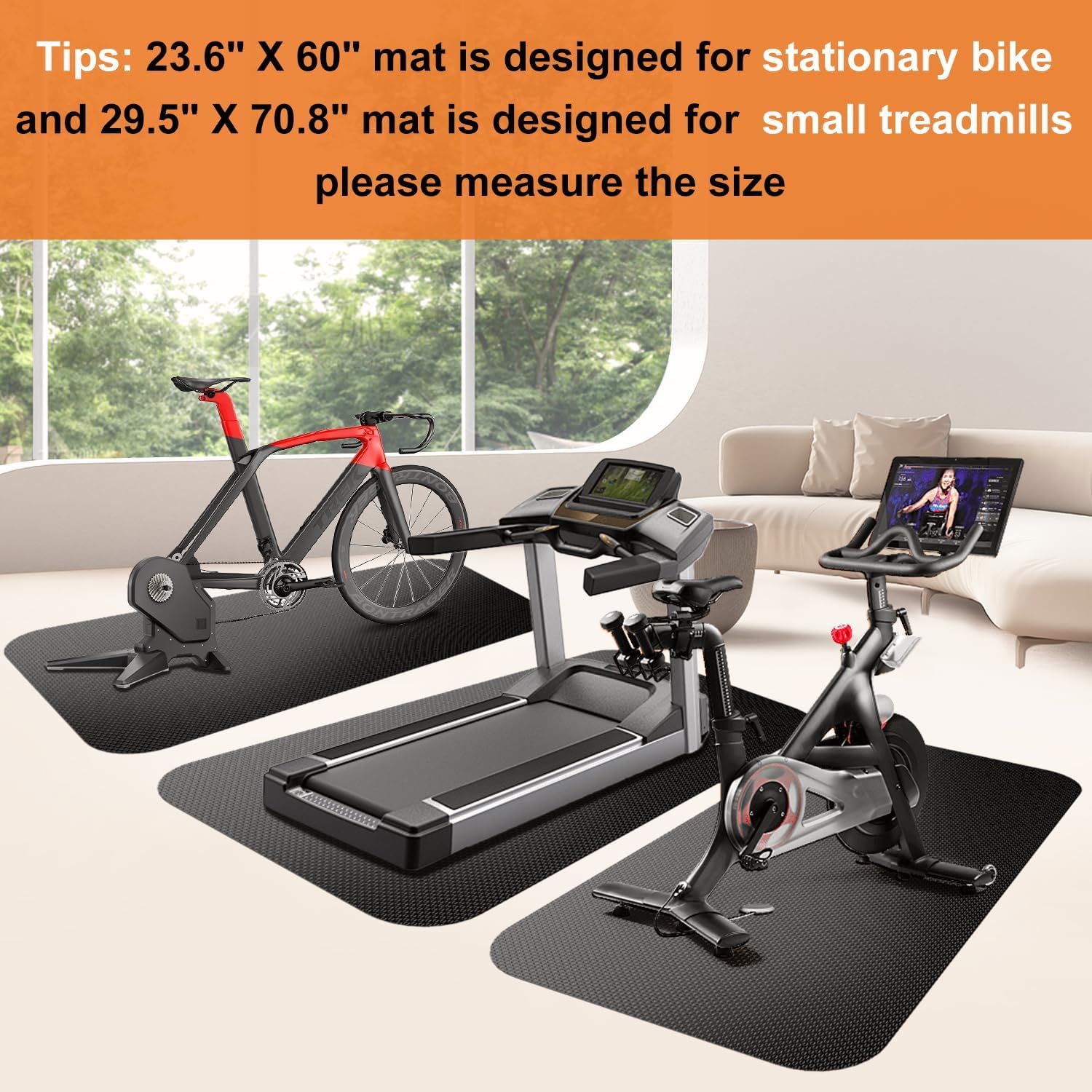 Bike Mat,Treadmill Mat,Compatible for Elliptical,Exercise Bikes, Stationary Cycles,Spin Bike,Under Exercise Bike Trainer Pad for Indoor Stationary Gym Fitness Equipment Hardwood Floor Protector - Image 2