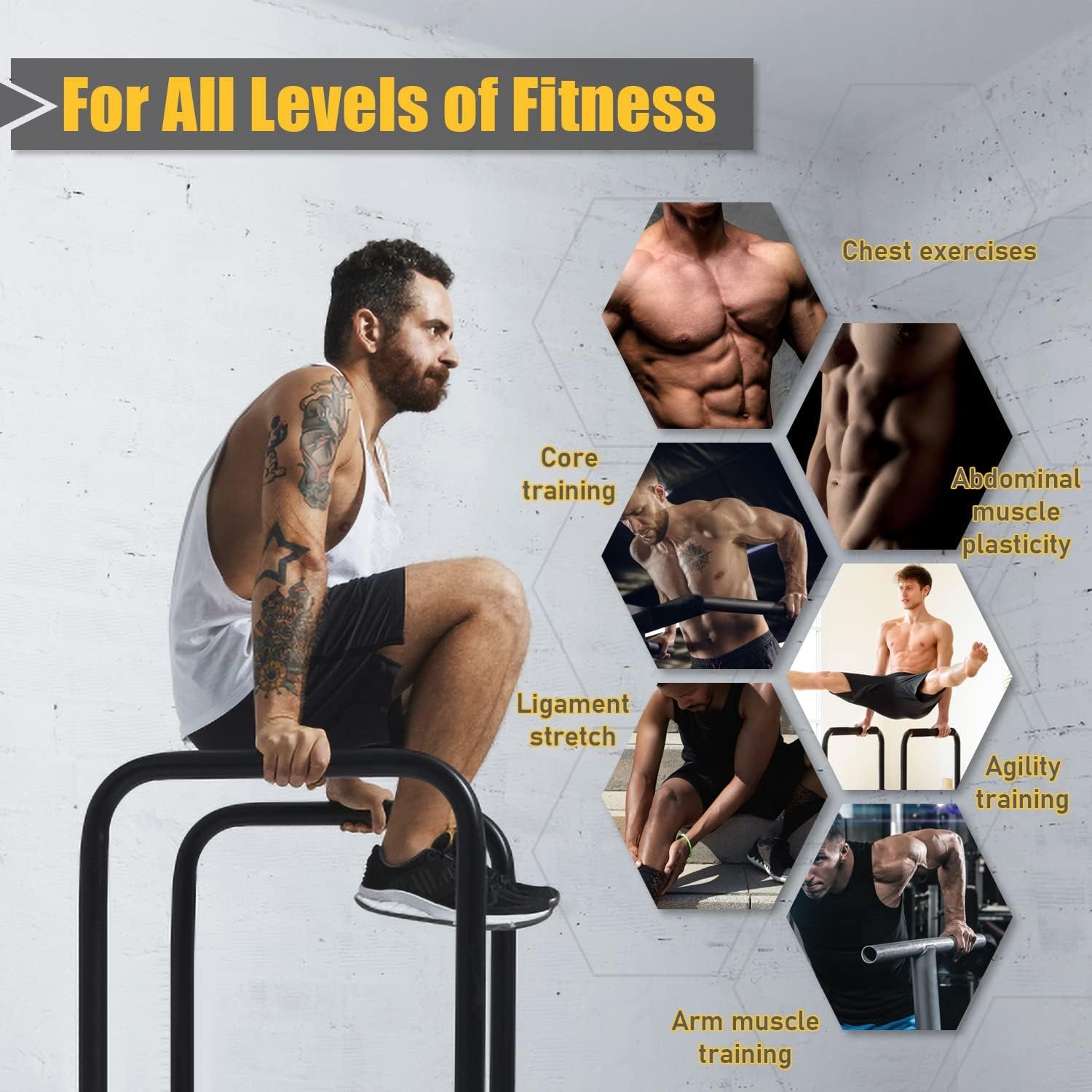 POWER GUIDANCE Dip Bar, Dip Stand Station for Full Body Strength Training, Adjustable Height 30Inches - 38.6Inched, 3 Colors Available - Image 5