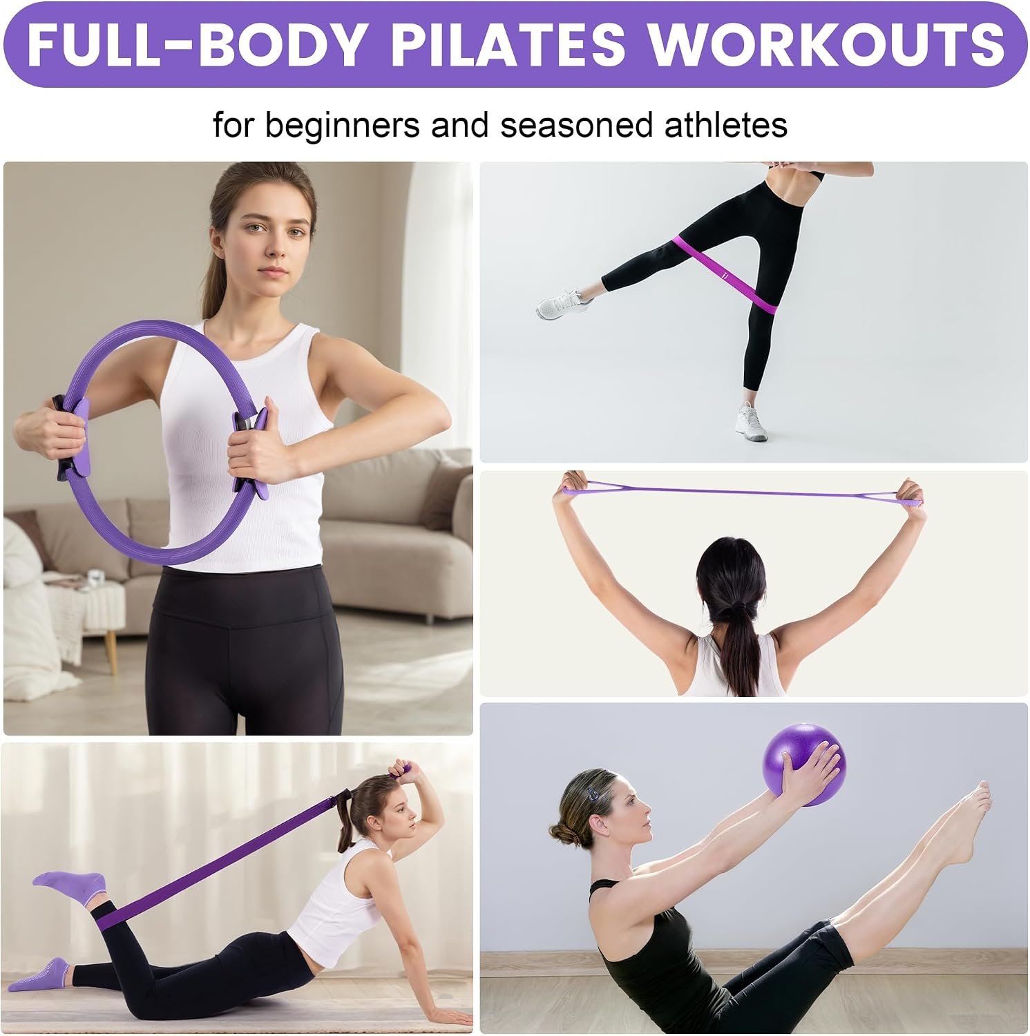 Pilates Ring Circle Fitness Set 17 pcs Equipment Accessories Workouts Includes Pilates Ball Magic Circle Yoga Ring Knee Pads and Resistance Bands for Women Set Gift for Women Weight Loss - Image 3