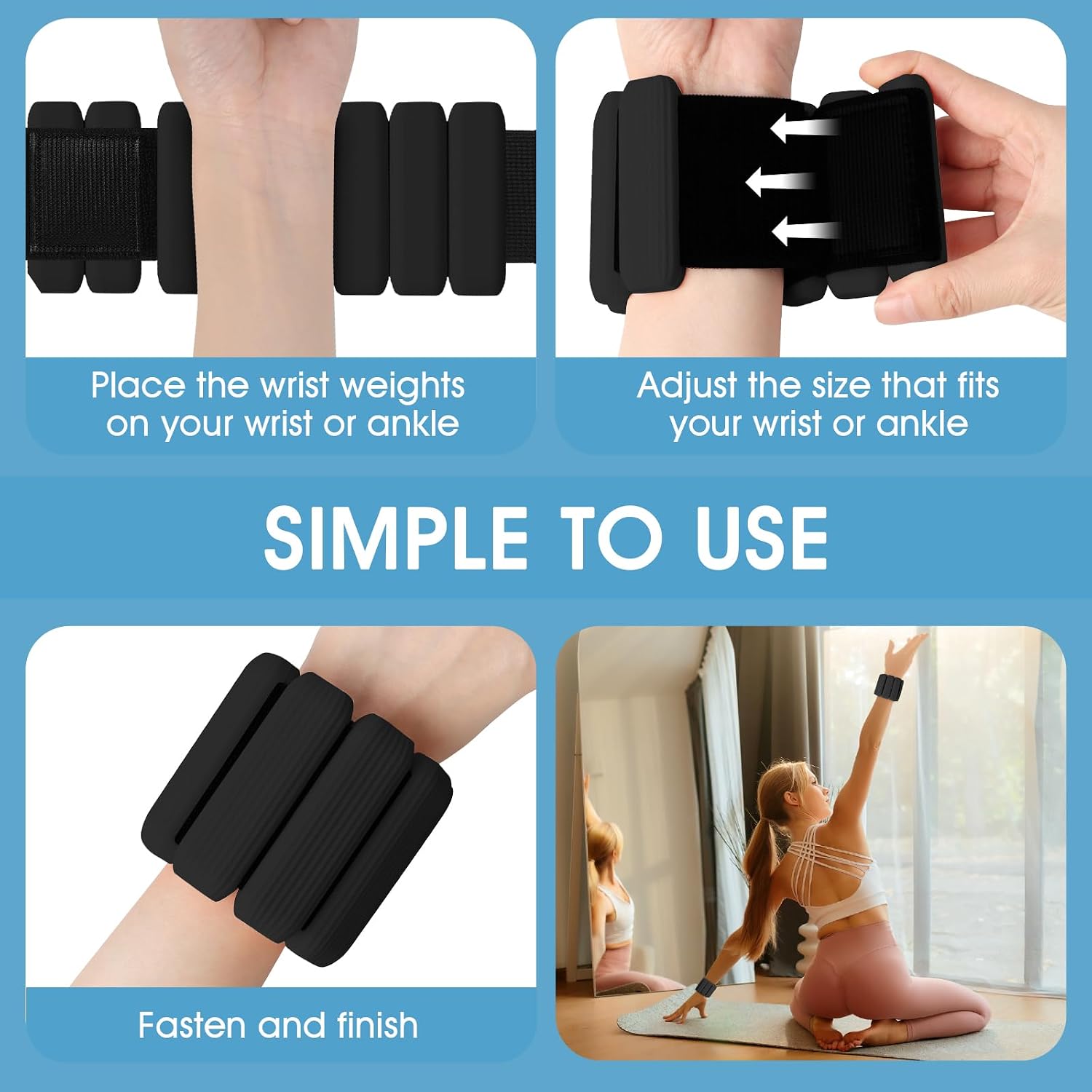 Wrist Weights Set of 2, Wearable Wrist Ankle Weights for Women & Men, Silicone Weighted Bangles Adjustable Arm and Leg Weights for Walking Yoga Pilates Running Dance Gym 2lb - Image 6