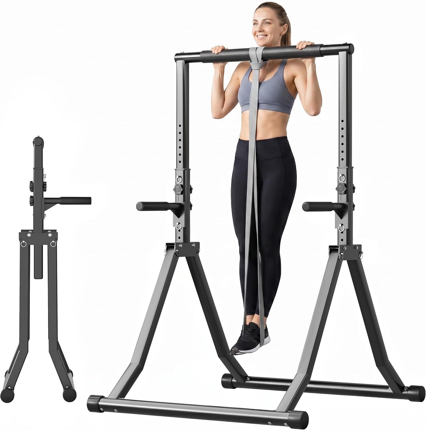 Foldable Pull Up Bar Station 58.3''-76.8'' Power Tower