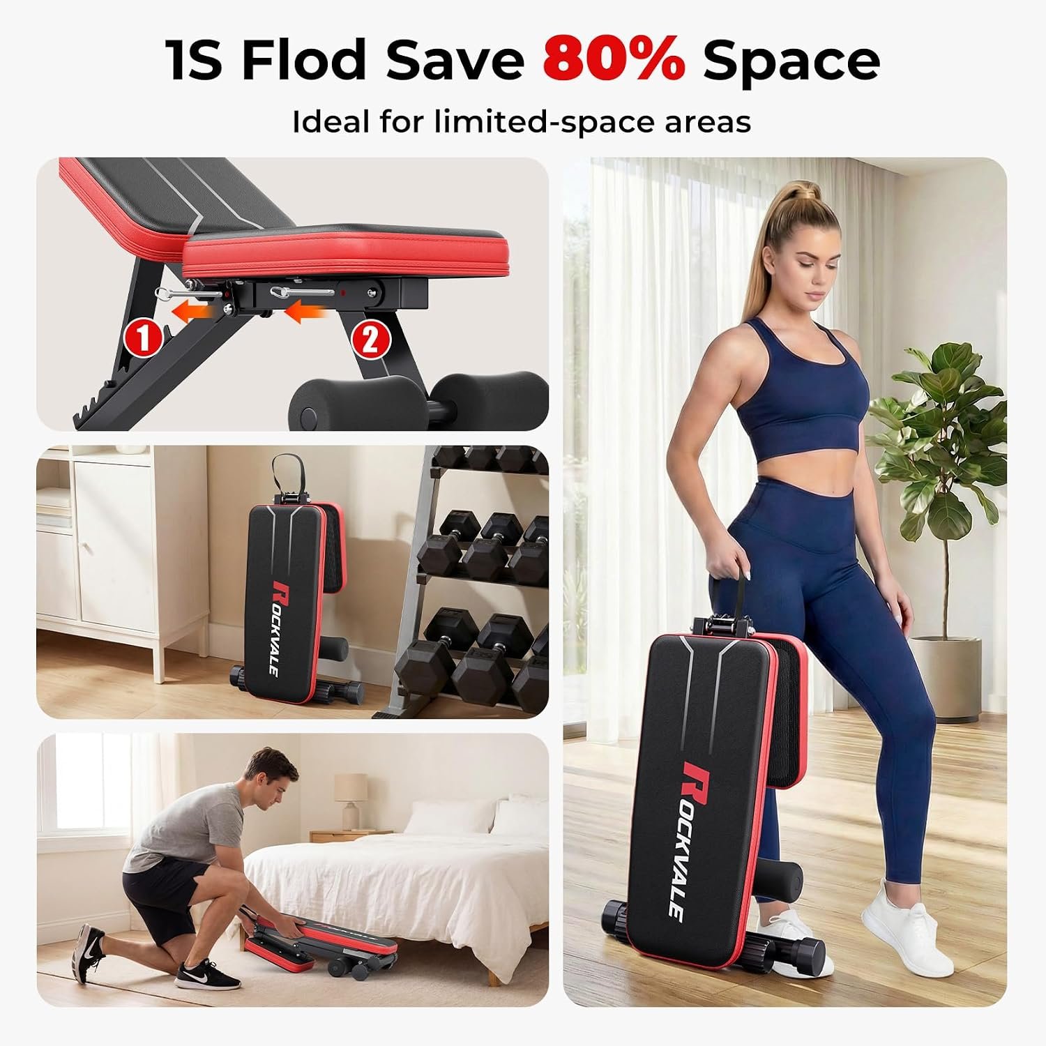 95% Pre-assemble Adjustable Weight Benches for Home Gym, 9 Backpad Positions Workout Bench, 660lb Compact Bench Press for Small Space(1Sec Fast Folding) - Image 4