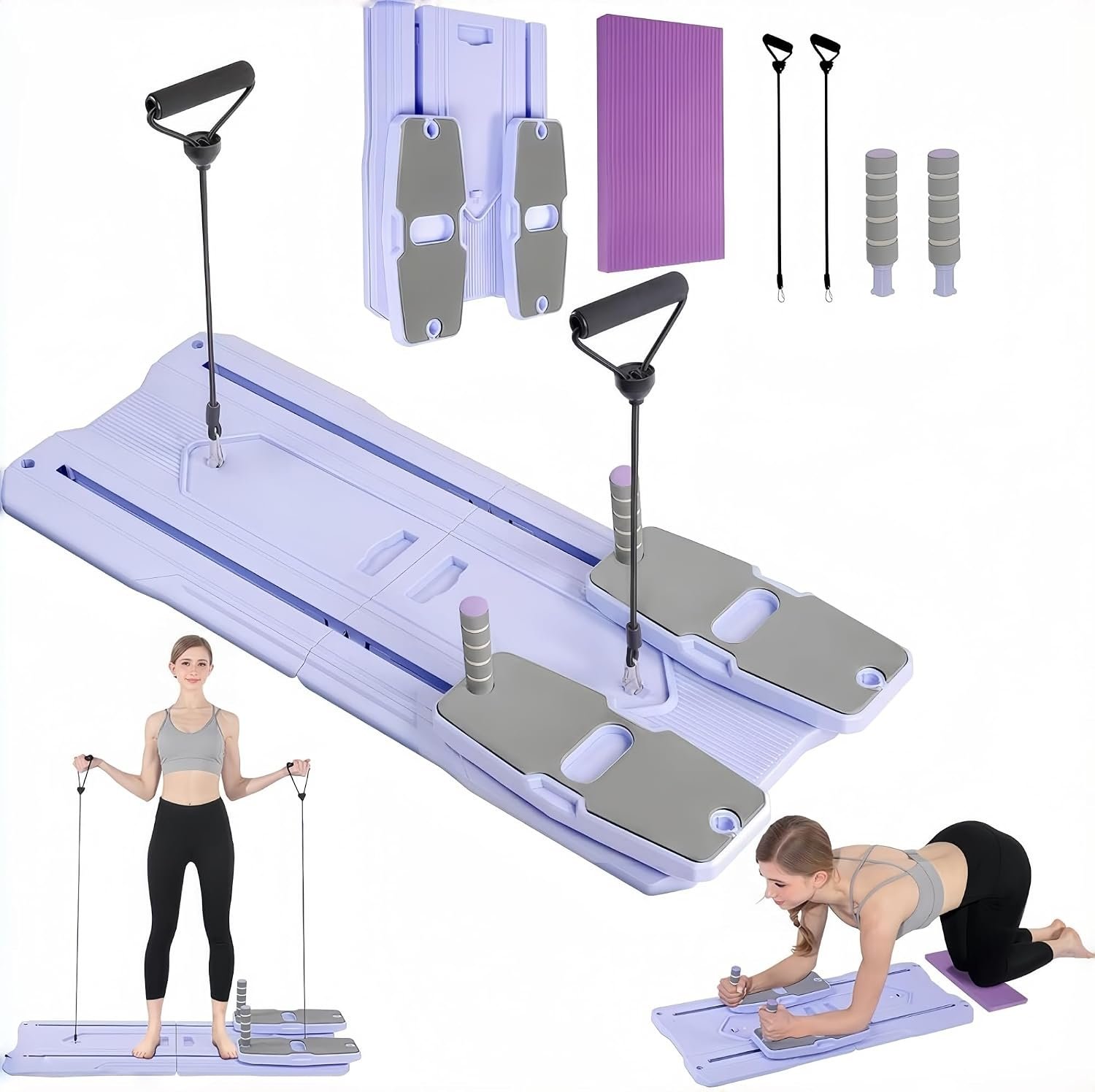 Pilates Reformer Board Set - 2026 Foldable 8-in-1 Pilates Machine for Full Body Workouts, Ab Core Trainer with Resistance Bands, Portable Home Pilates Equipment for Women & Men