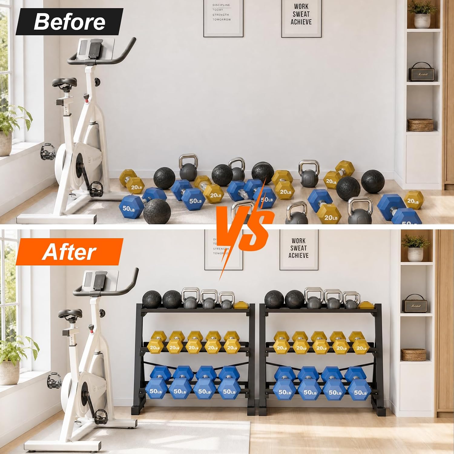 Heavy Duty Dumbbell Rack Stand with Kettlebell Storage Tray Shelf 2-3 Tier - Image 5