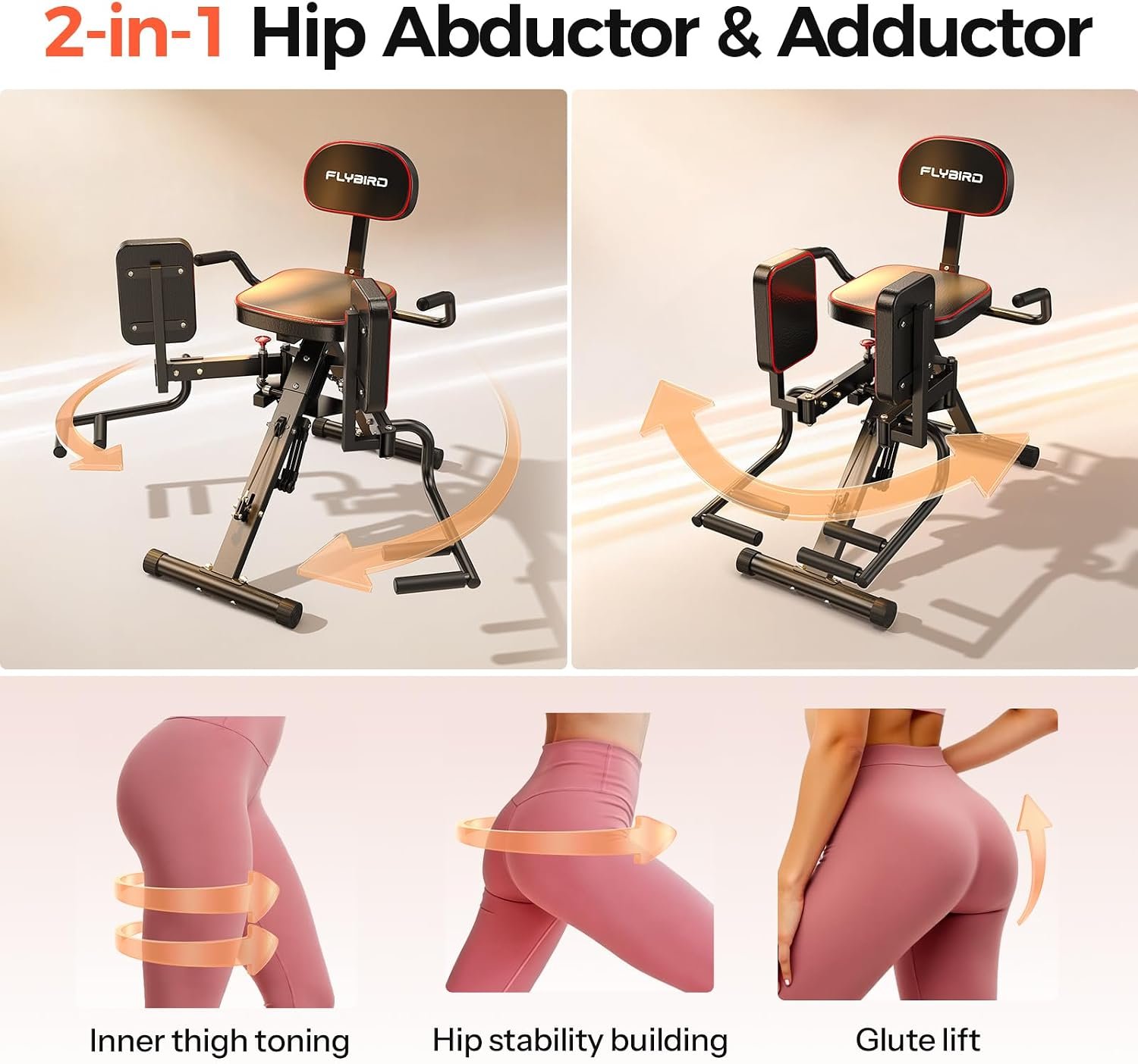 HA1 2-in-1 Hip Abductor and Adductor Machine, Glute & Inner Thigh Workout Equipment for Home Gym, Leg Workout and Booty Builder with 6 Adjustable Resistance Bands and Dual Foot Bar, Black - Image 2
