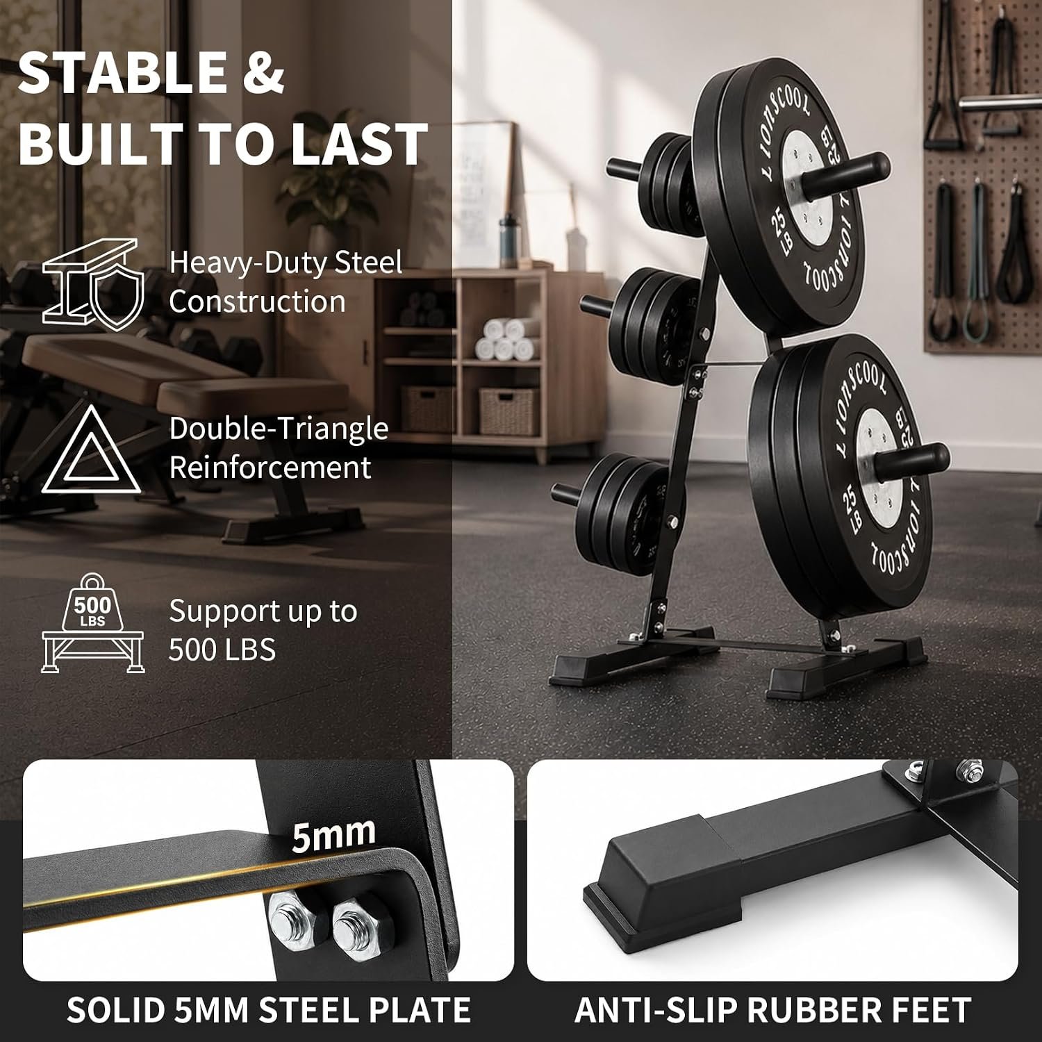 LIONSCOOL Weight Plate Tree Rack for 1" & 2" Weight Plates, Holds 500 lbs - Image 2