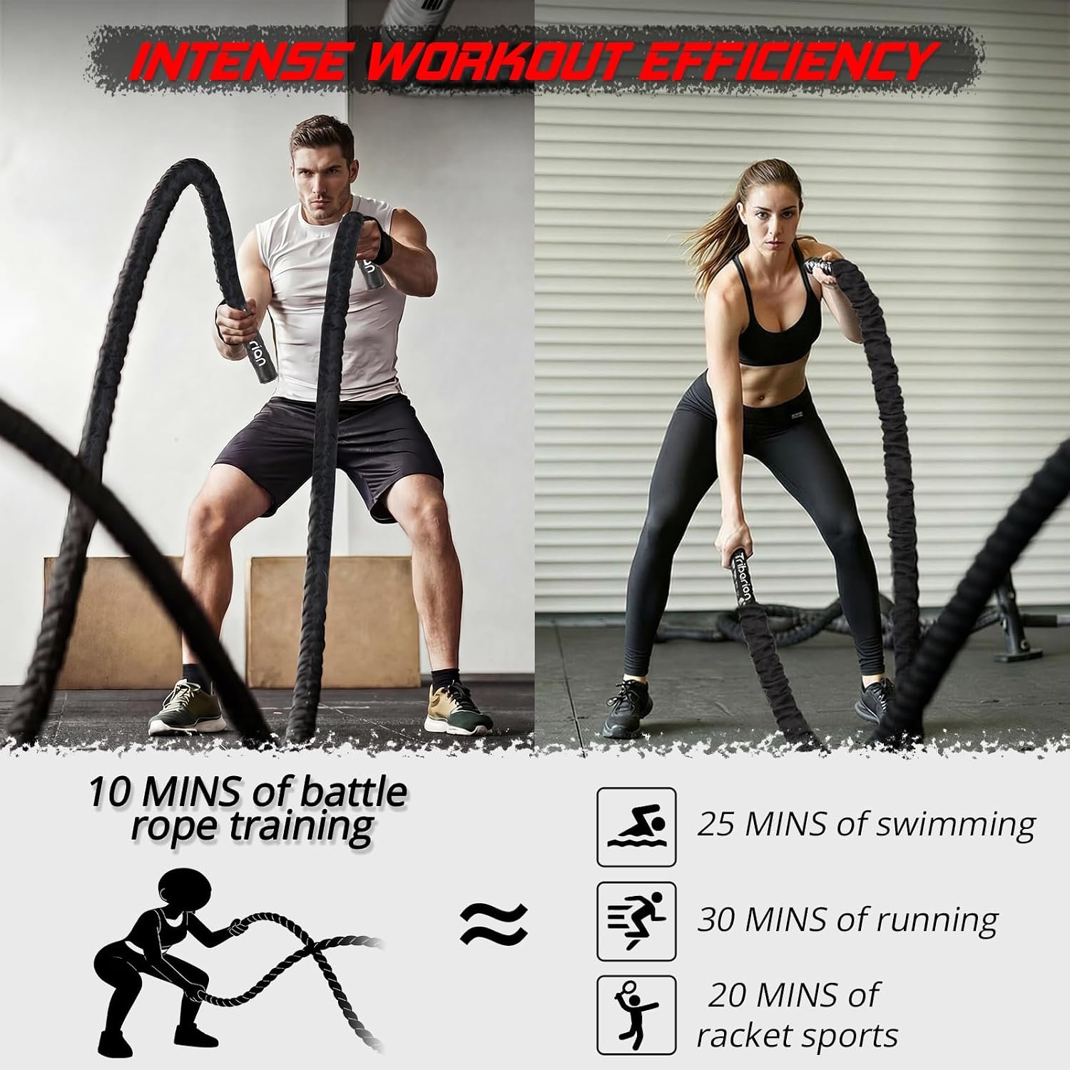 Battle Rope for Home Gym Workout - 1.5 Inch 30ft Heavy Weighted Training Exercise Ropes Fitness Equipment with Sleeve and Anchor Strap Kit for Outdoor Working Out - Image 3