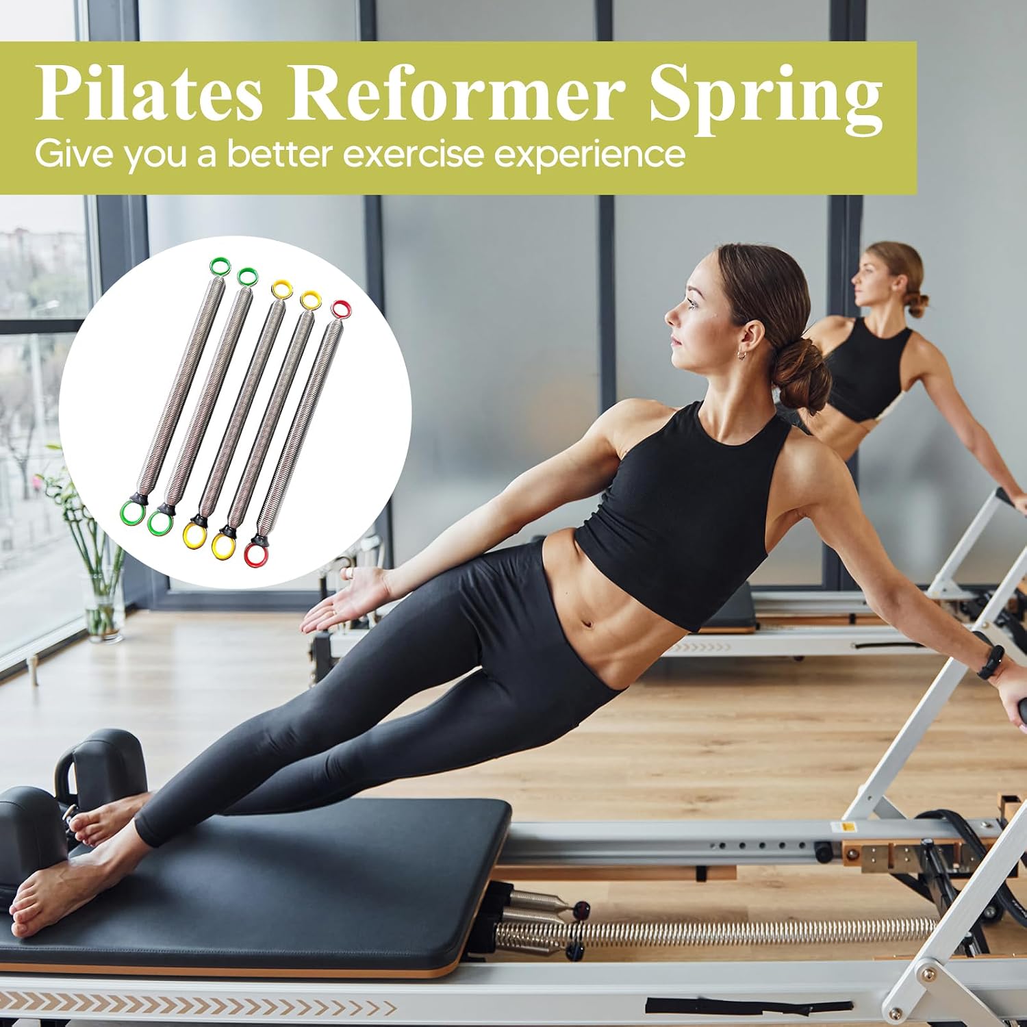 Colaxi 5-Piece Pilates Reformer Spring Set – Stainless Steel Replacement Springs for Home or Studio Pilates Bed, Color-Coded for Various Resistance Needs – Yellow, Red, Green - Image 5