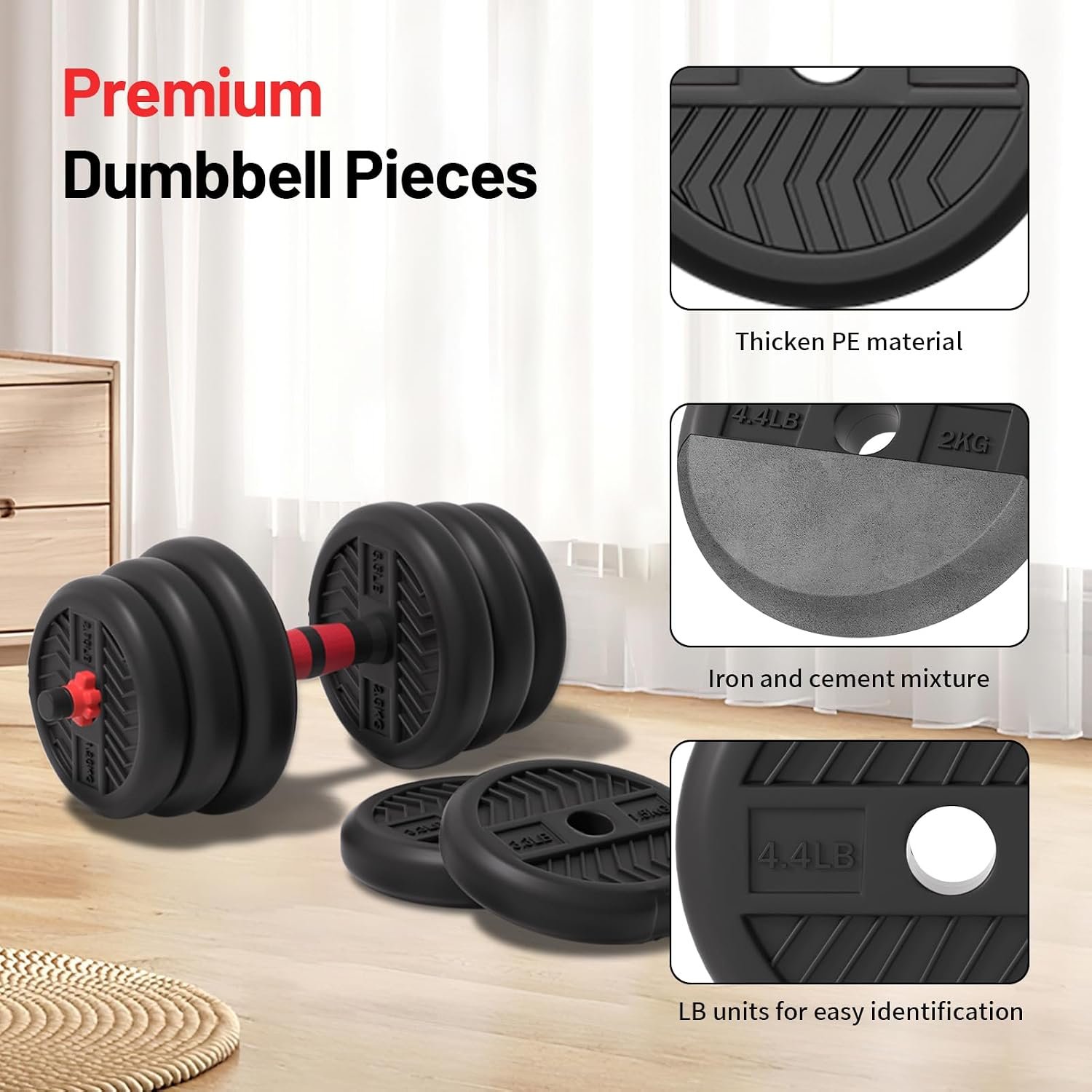 Adjustable Dumbbell, 20/30/45/70/90lbs Dumbbells Set, 4-in-1 Free Weights for Women/Men Workout Equipment Used as Barbell/Kettlebells/Push up Stand for Home Gym - Image 4