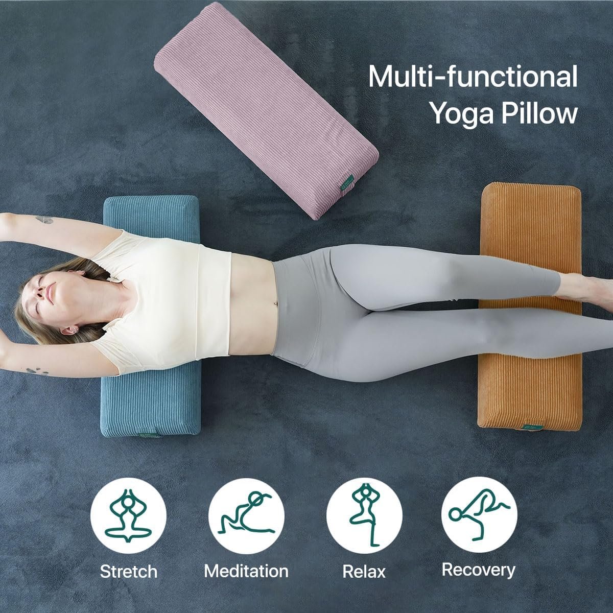 Yoga Bolster Pillow for Meditation and Support - Rectangular Foam Cushion with Removable Corduroy Cover, Machine Washable Suede-like Pillowcase & Convenient Carry Handles for Women Blue 1PC - Image 6
